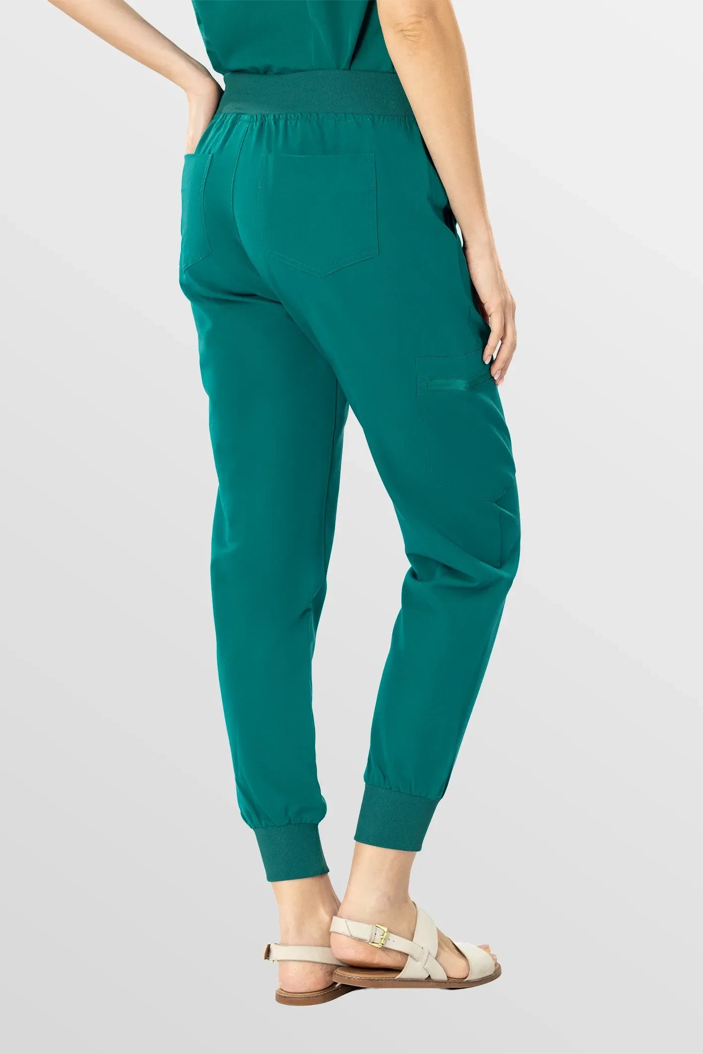 Green Eadflie Women's V-Neck 8-Pocket Jogger Scrub Set - Stretch Medical Scrubs for Women
