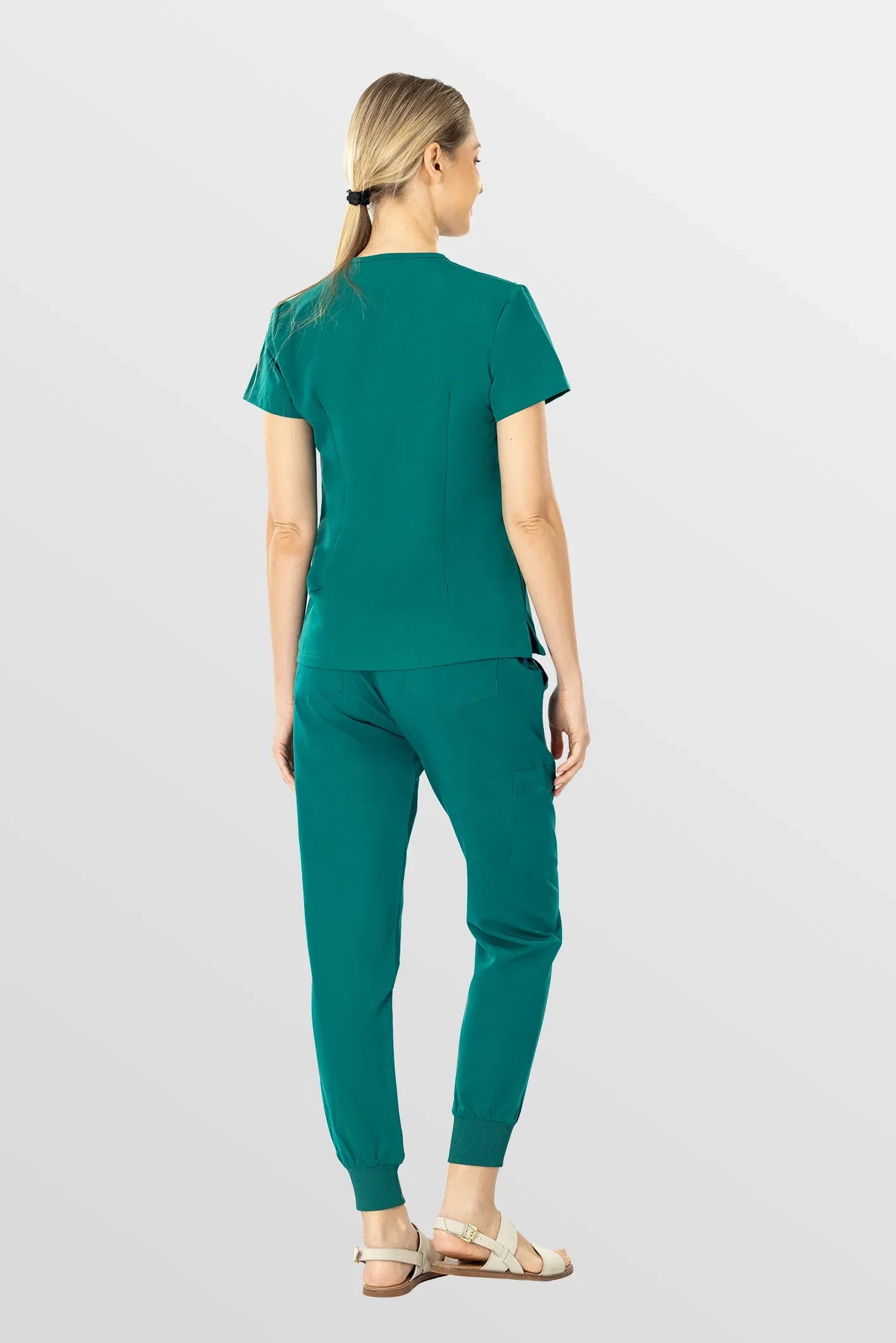 Green Eadflie Women's V-Neck 8-Pocket Jogger Scrub Set - Stretch Medical Scrubs for Women