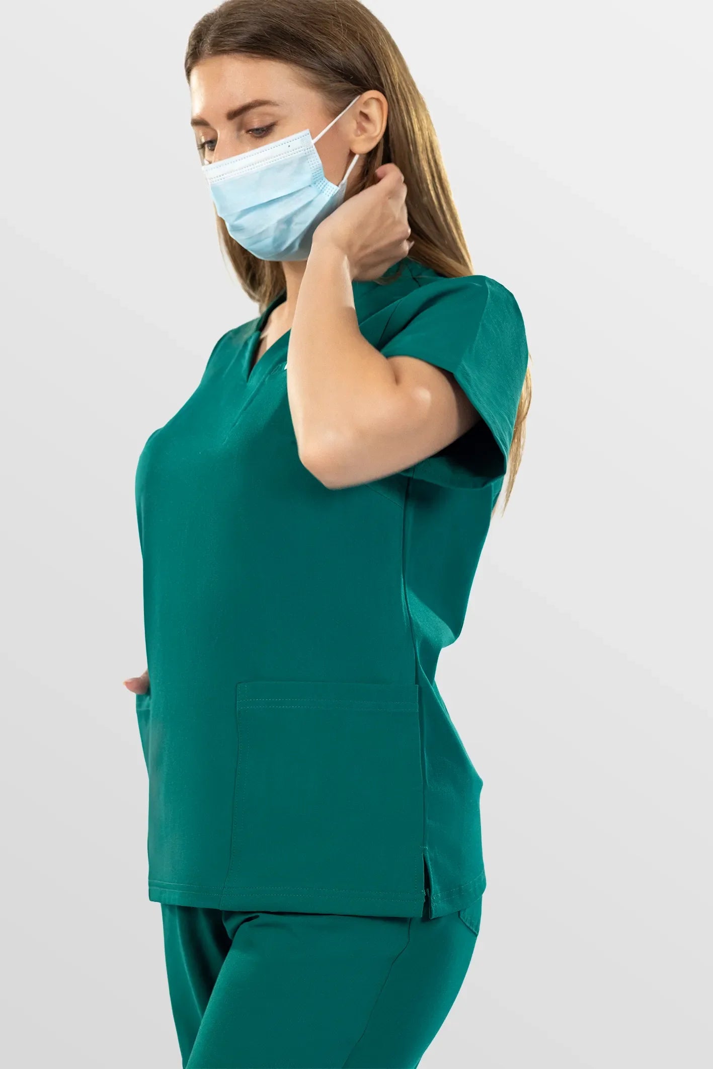 Green Eipnare Women's Notch Neck Cargo Jogger Scrub Set - Stretch Medical Scrubs for Women