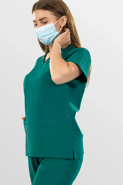 Green Eipnare Women's Notch Neck Cargo Jogger Scrub Set - Stretch Medical Scrubs for Women