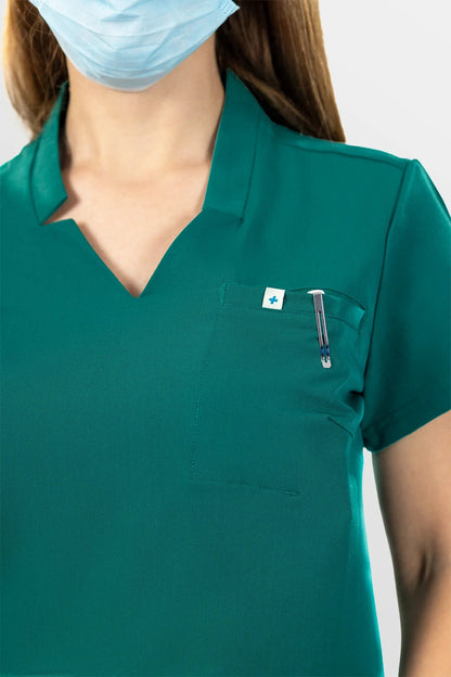Green Eipnare Women's Notch Neck Cargo Jogger Scrub Set - Stretch Medical Scrubs for Women