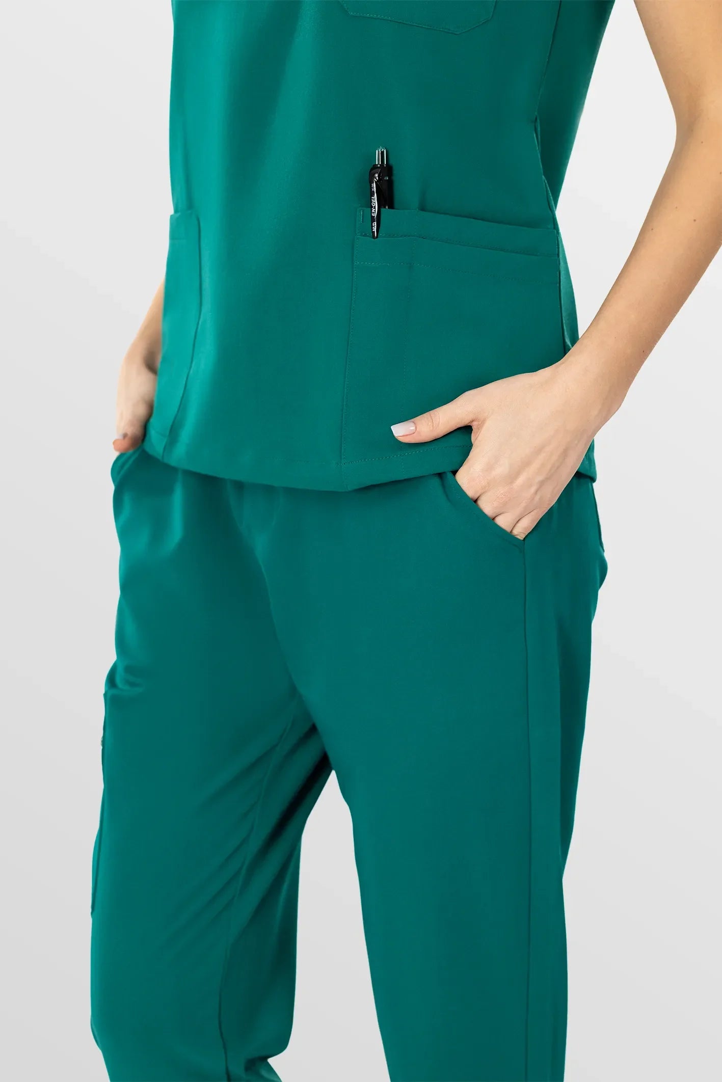 Green Eadflie Women's V-Neck 8-Pocket Jogger Scrub Set - Stretch Medical Scrubs for Women