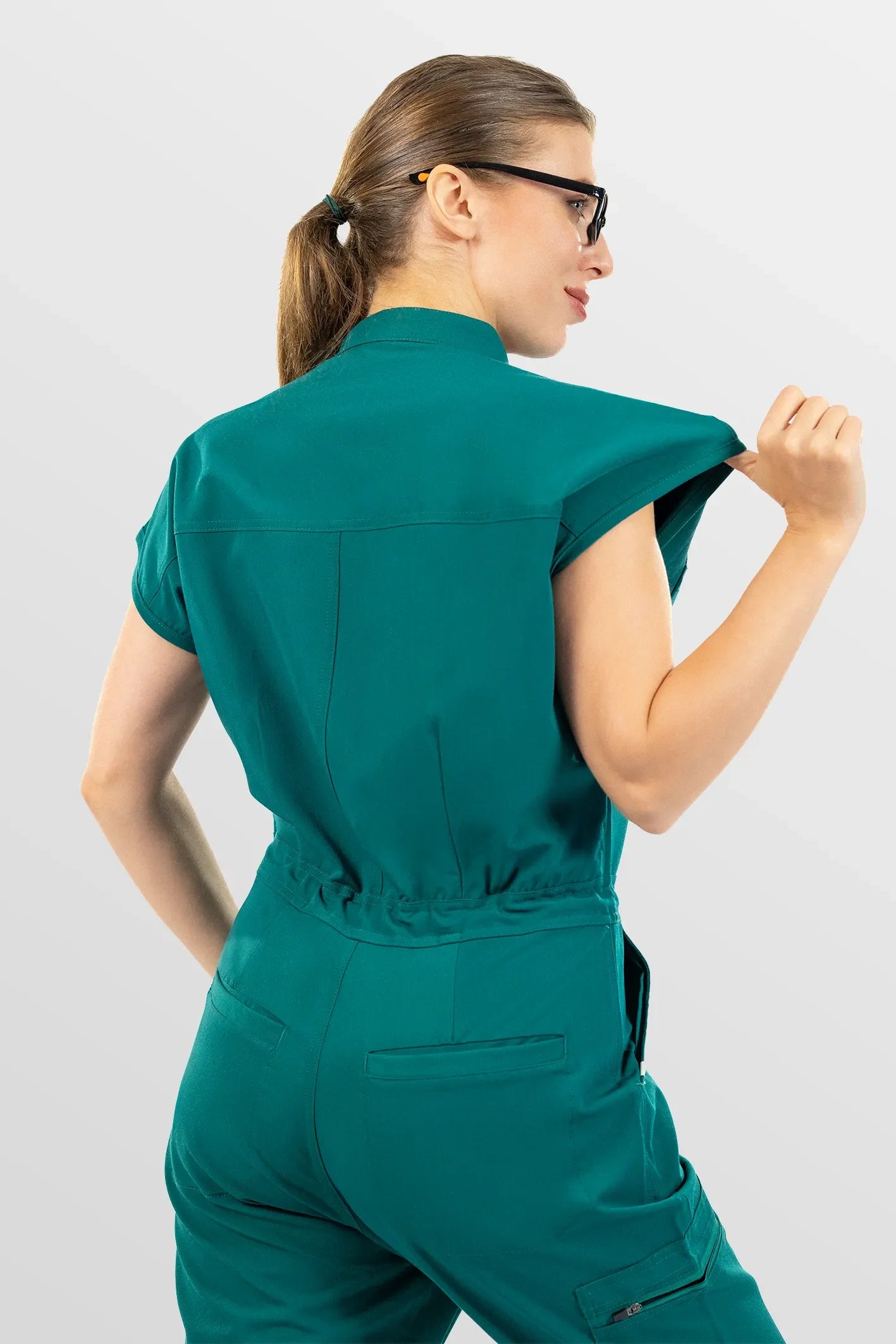 Green Eipnare Women's Zip-Front Sleeveless Scrub Jumpsuit - Stretch Medical Scrubs for Women