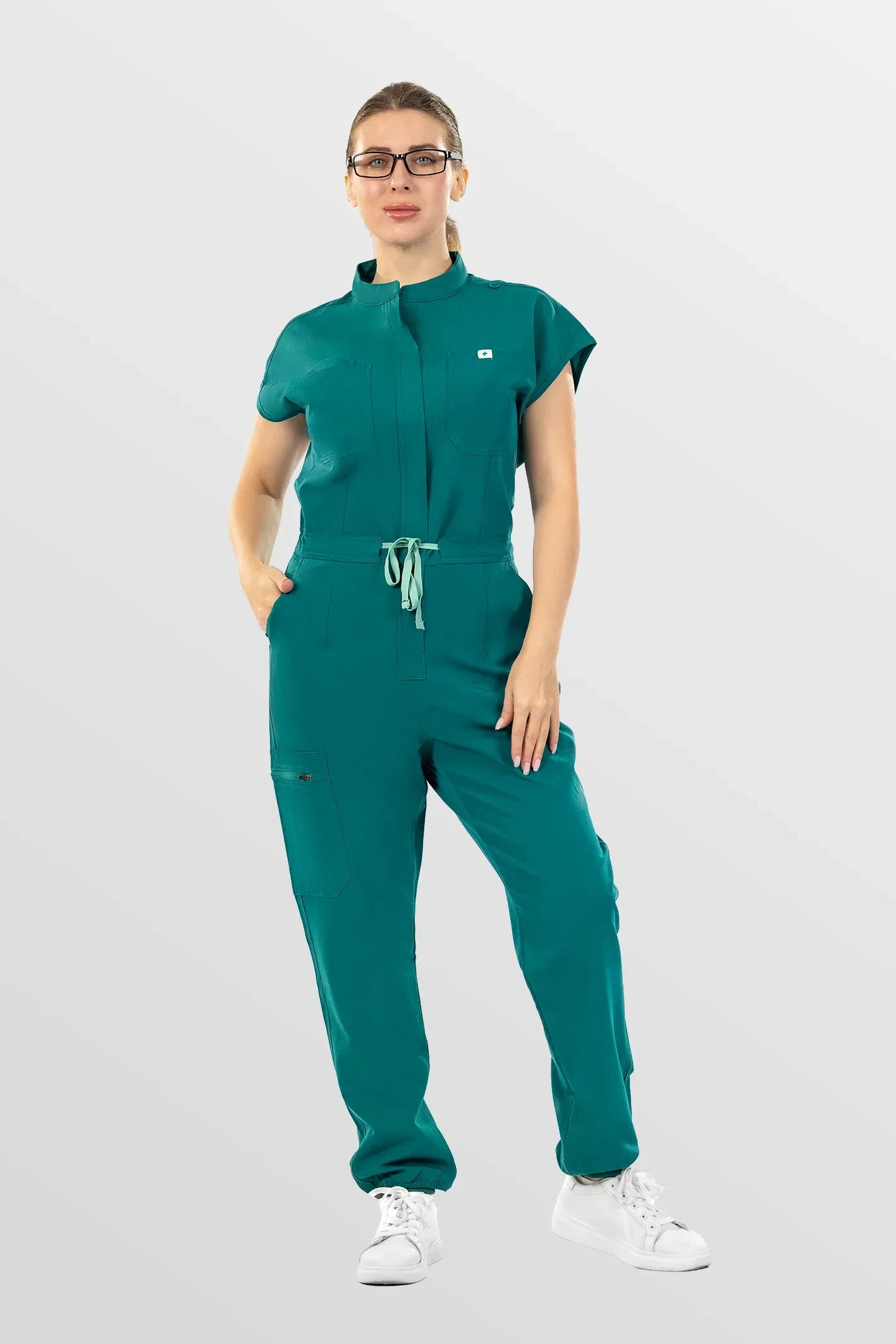 Green Eipnare Women's Zip-Front Sleeveless Scrub Jumpsuit - Stretch Medical Scrubs for Women