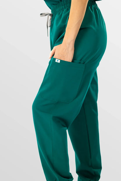 Green Eipnare Women's Henley Collar Sleeveless Jogger Scrub Set - Stretch Medical Scrubs for Women