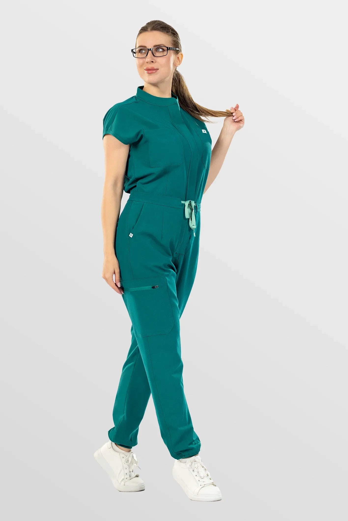 Green Eipnare Women's Zip-Front Sleeveless Scrub Jumpsuit - Stretch Medical Scrubs for Women