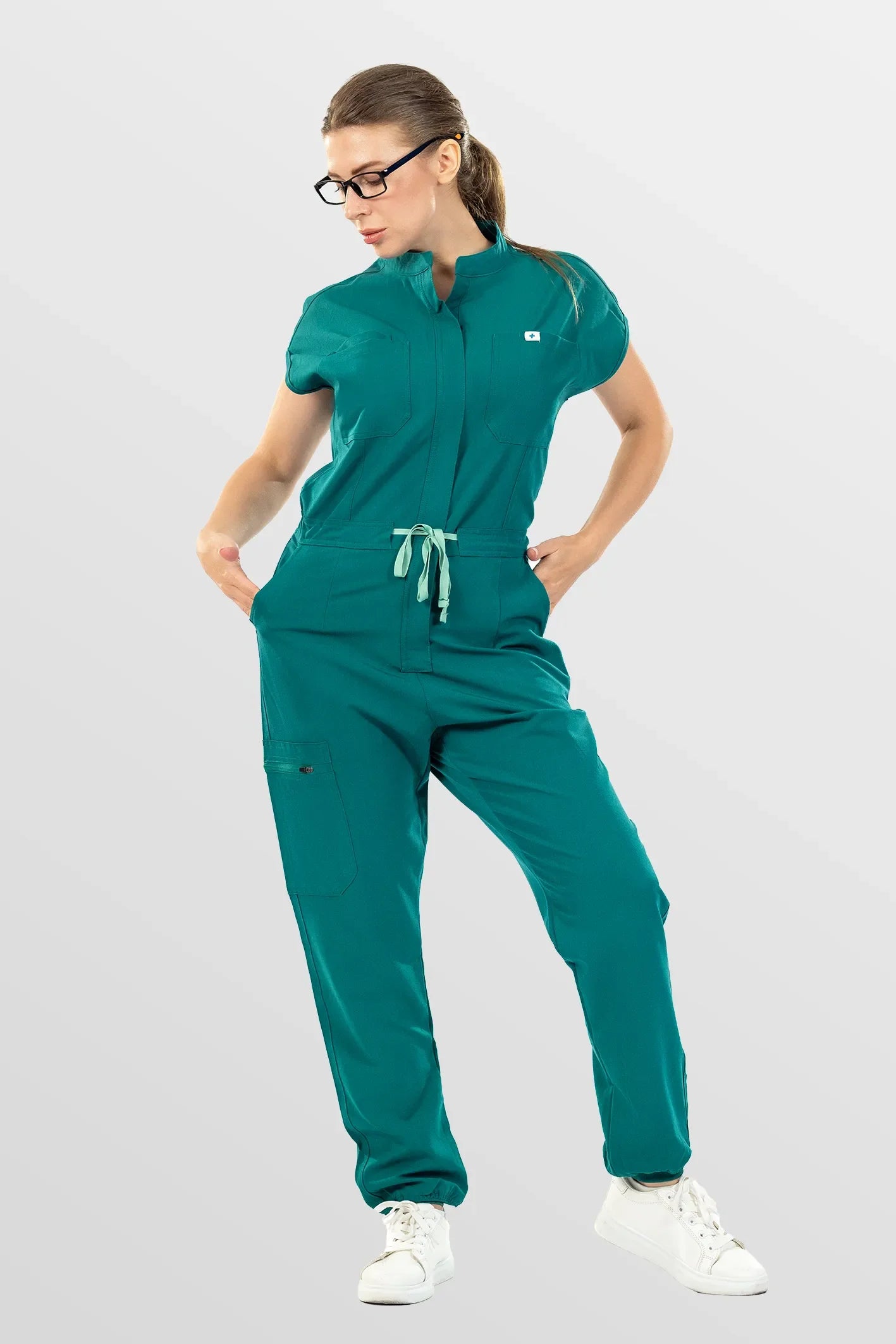 Green Eipnare Women's Zip-Front Sleeveless Scrub Jumpsuit - Stretch Medical Scrubs for Women