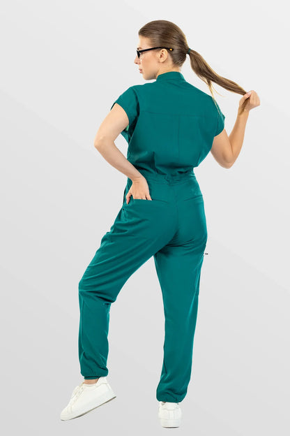 Green Eipnare Women's Zip-Front Sleeveless Scrub Jumpsuit - Stretch Medical Scrubs for Women