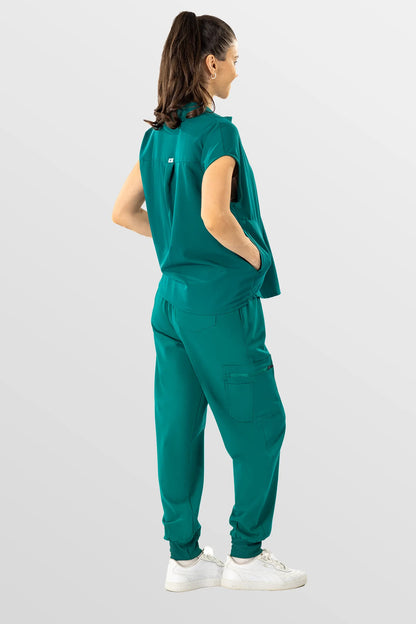 Green Eipnare Women's Henley Collar Sleeveless Jogger Scrub Set - Stretch Medical Scrubs for Women