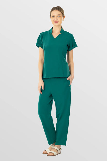 Green Eipnare Women's V-Neck Split 9-Pocket Slim Fit Scrub Set - Stretch Medical Scrubs for Women