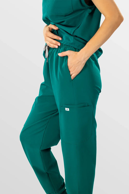 Green Eipnare Women's Henley Collar Sleeveless Jogger Scrub Set - Stretch Medical Scrubs for Women