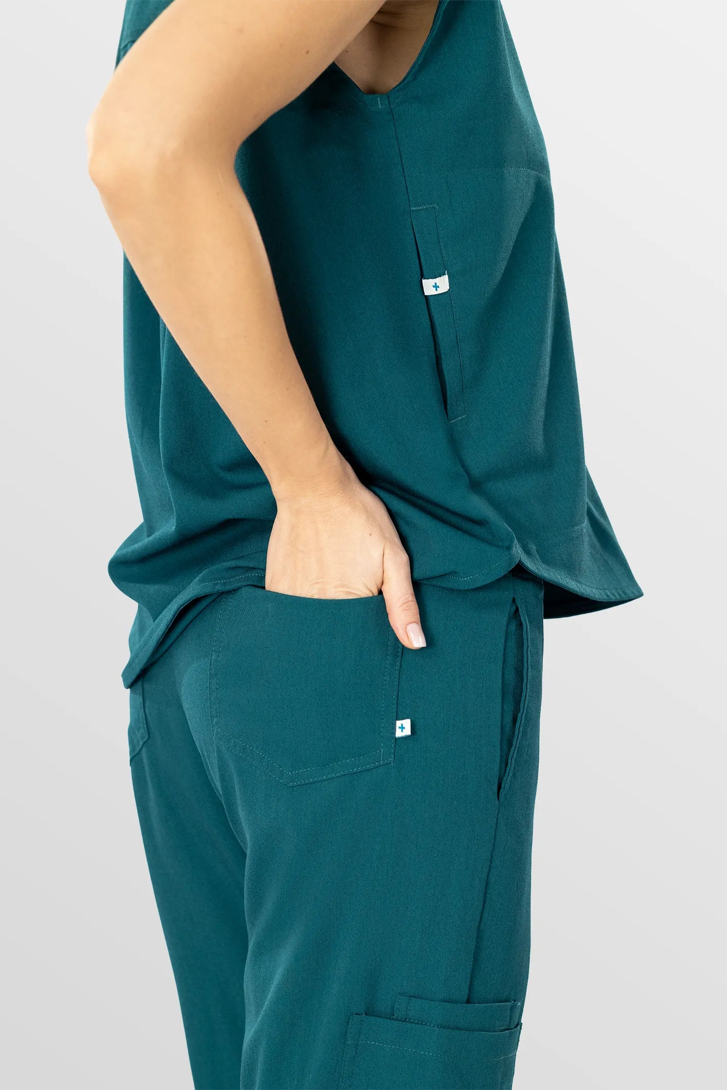 Hunter Green Eipnare Women's Soft Stretch V-Neck Scrub Top & Tapered Pants Set - Stretch Medical Scrubs for Women