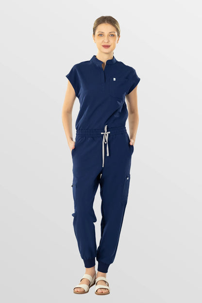Dark Blue Eipnare Women's Henley Collar Sleeveless Jogger Scrub Set - Stretch Medical Scrubs for Women