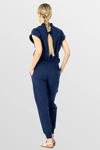 Dark Blue Eipnare Women's Henley Collar Sleeveless Jogger Scrub Set - Stretch Medical Scrubs for Women
