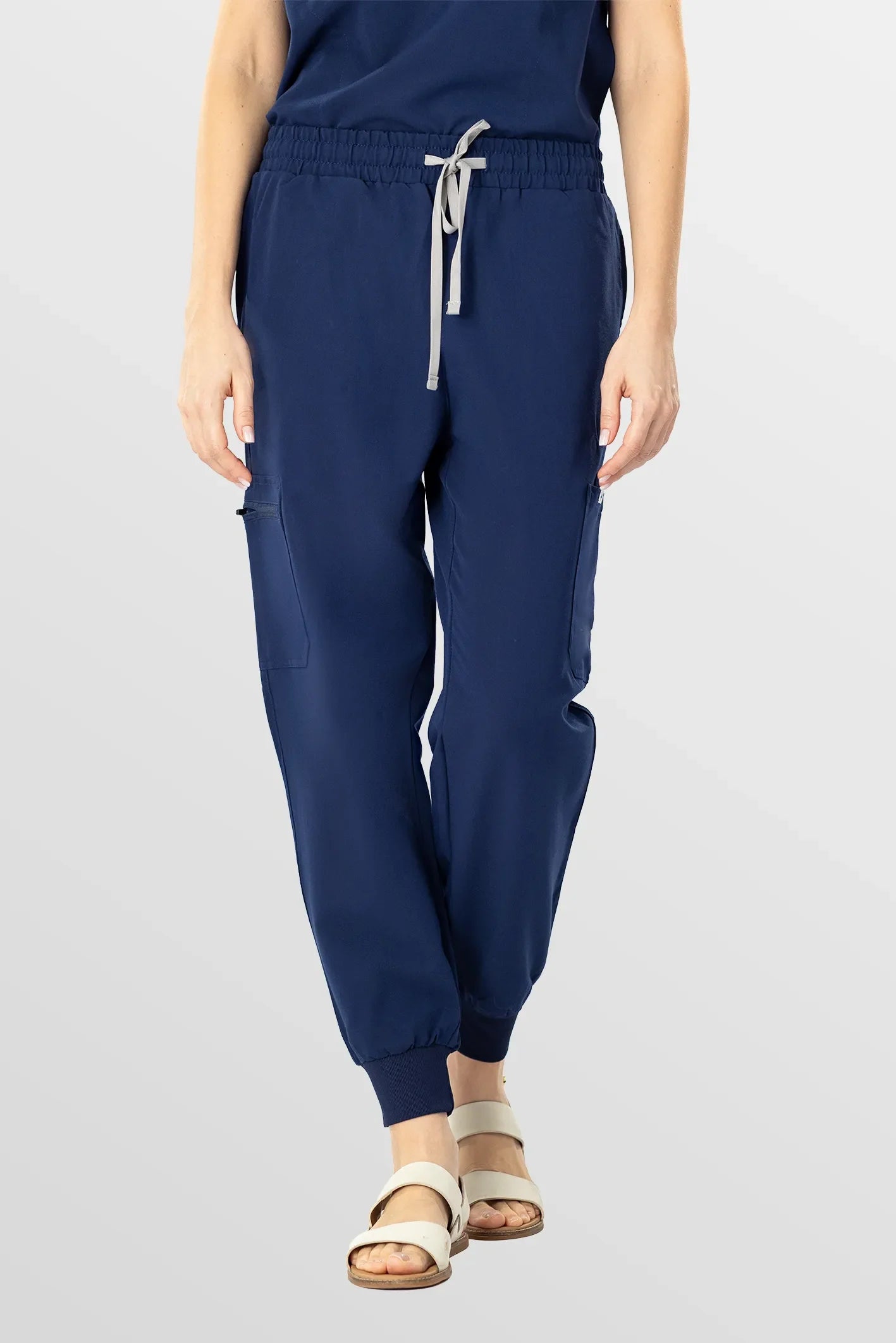 Dark Blue Eipnare Women's Henley Collar Sleeveless Jogger Scrub Set - Stretch Medical Scrubs for Women