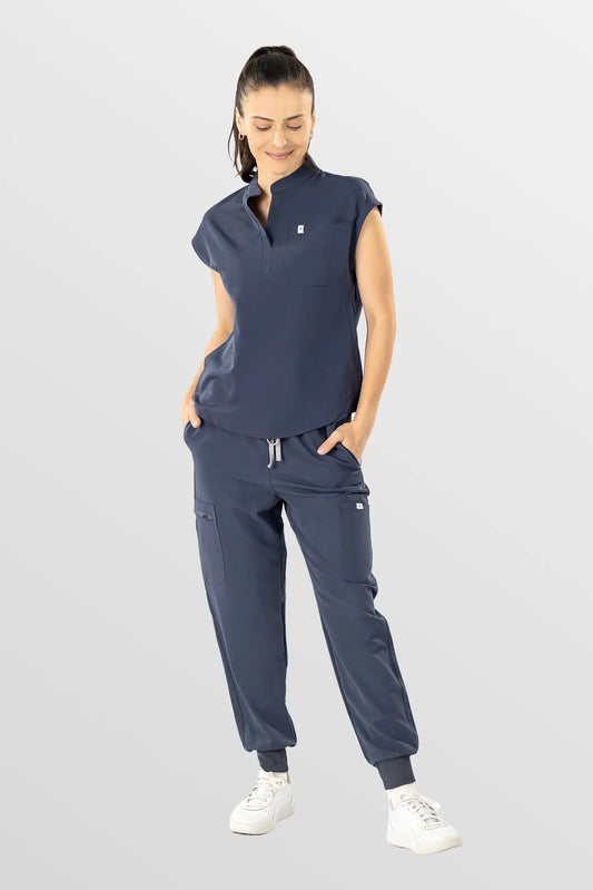 Dark Gray Eipnare Women's Henley Collar Sleeveless Jogger Scrub Set - Stretch Medical Scrubs for Women