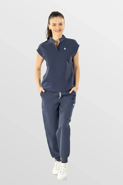 Dark Gray Eipnare Women's Henley Collar Sleeveless Jogger Scrub Set - Stretch Medical Scrubs for Women