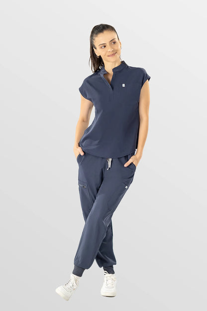 Dark Gray Eipnare Women's Henley Collar Sleeveless Jogger Scrub Set - Stretch Medical Scrubs for Women