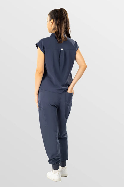 Dark Gray Eipnare Women's Henley Collar Sleeveless Jogger Scrub Set - Stretch Medical Scrubs for Women
