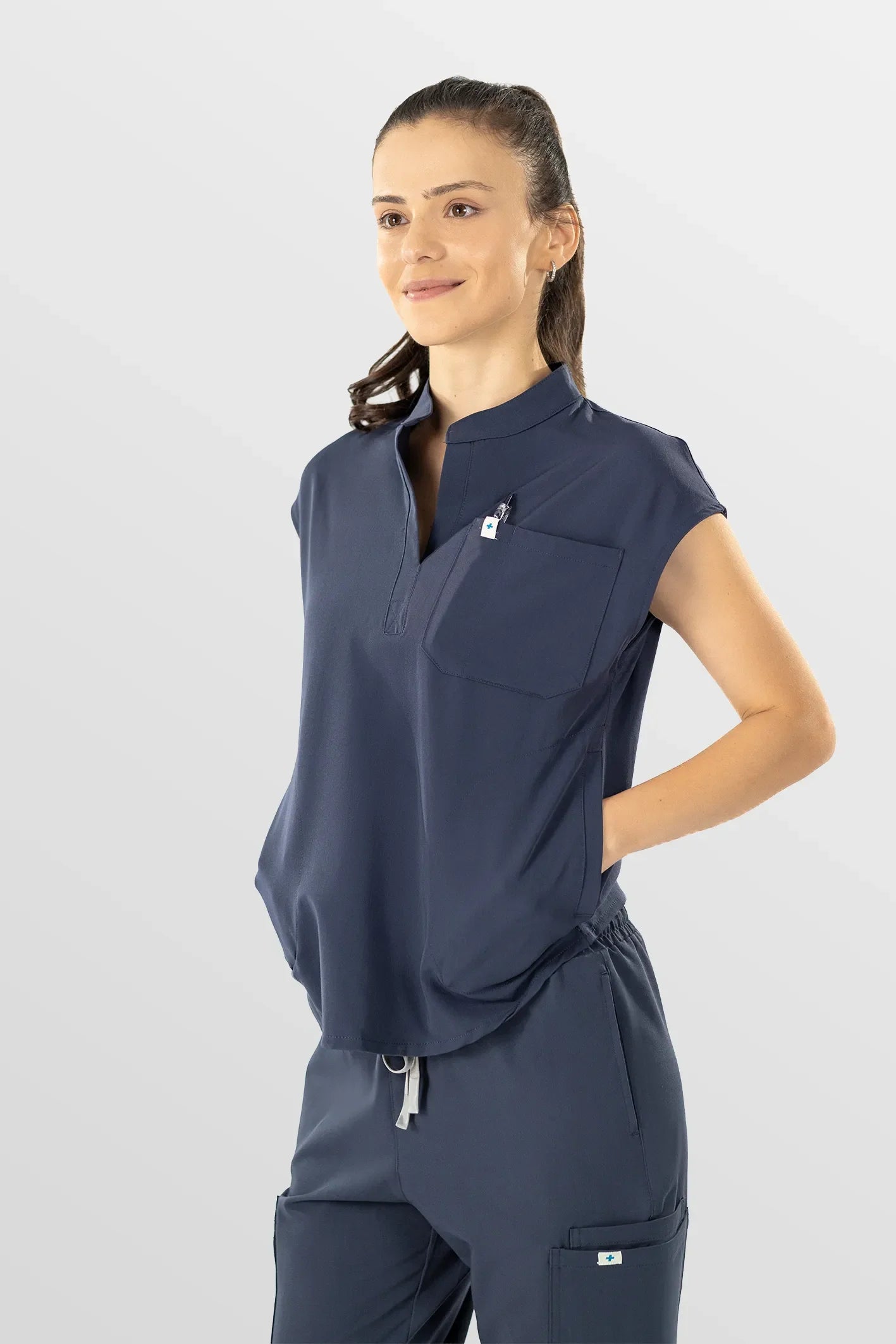 Dark Gray Eipnare Women's Henley Collar Sleeveless Jogger Scrub Set - Stretch Medical Scrubs for Women