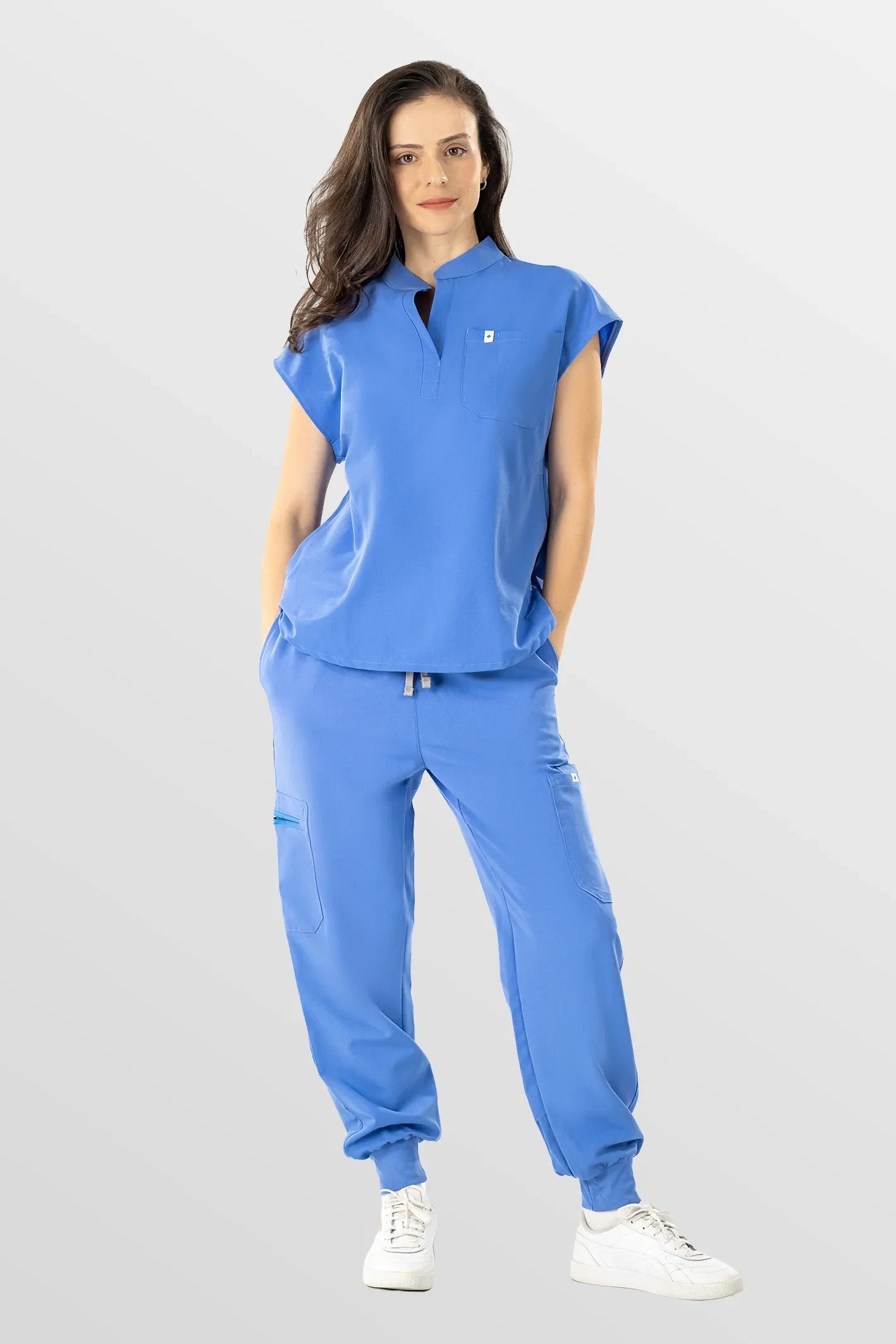 Dark Blue Eipnare Women's Henley Collar Sleeveless Jogger Scrub Set - Stretch Medical Scrubs for Women