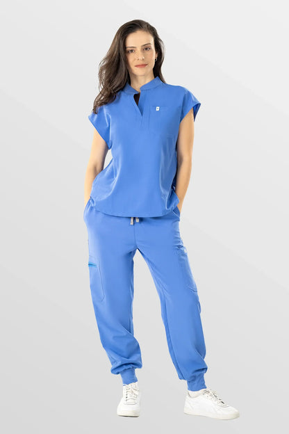 Dark Blue Eipnare Women's Henley Collar Sleeveless Jogger Scrub Set - Stretch Medical Scrubs for Women
