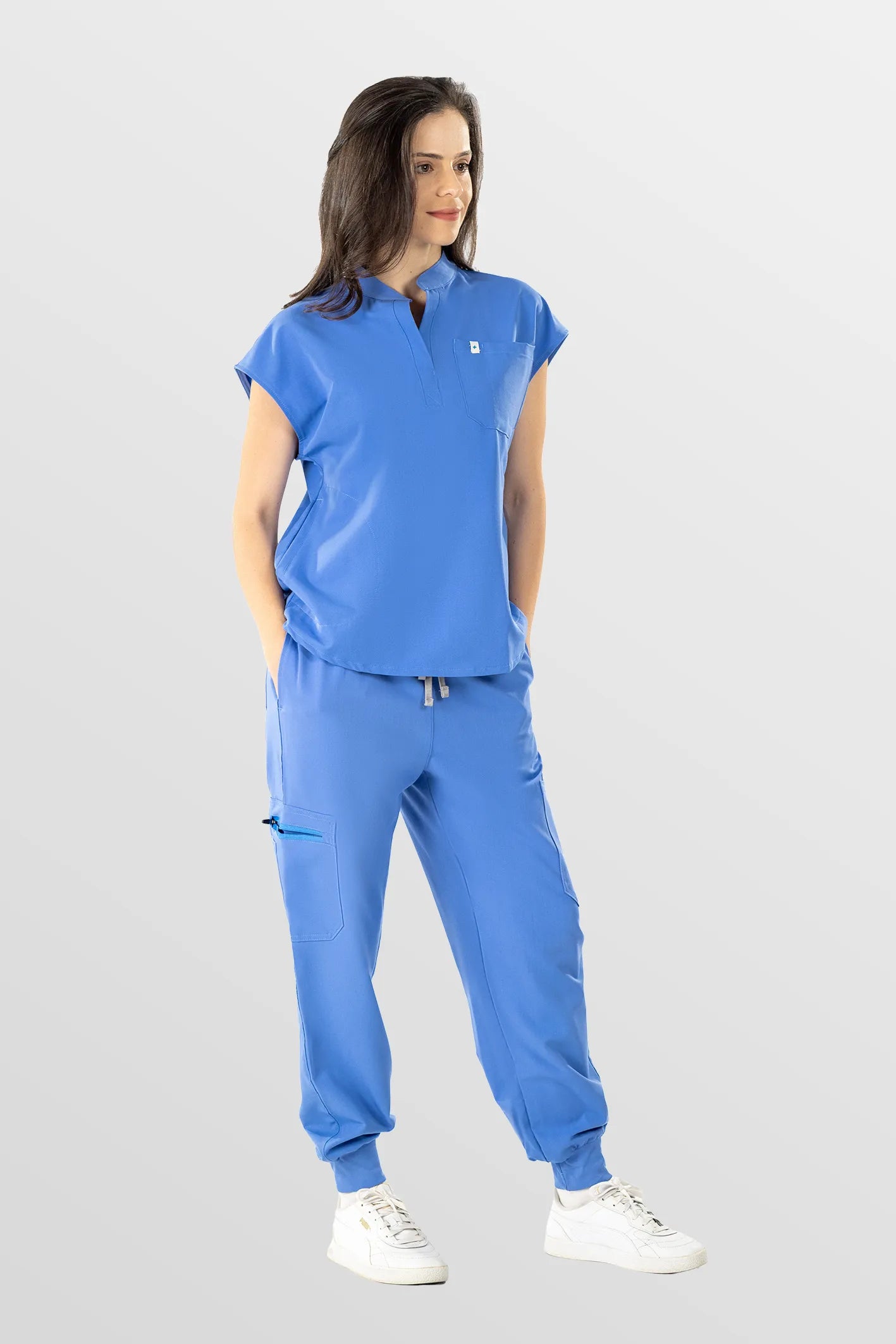Dark Blue Eipnare Women's Henley Collar Sleeveless Jogger Scrub Set - Stretch Medical Scrubs for Women