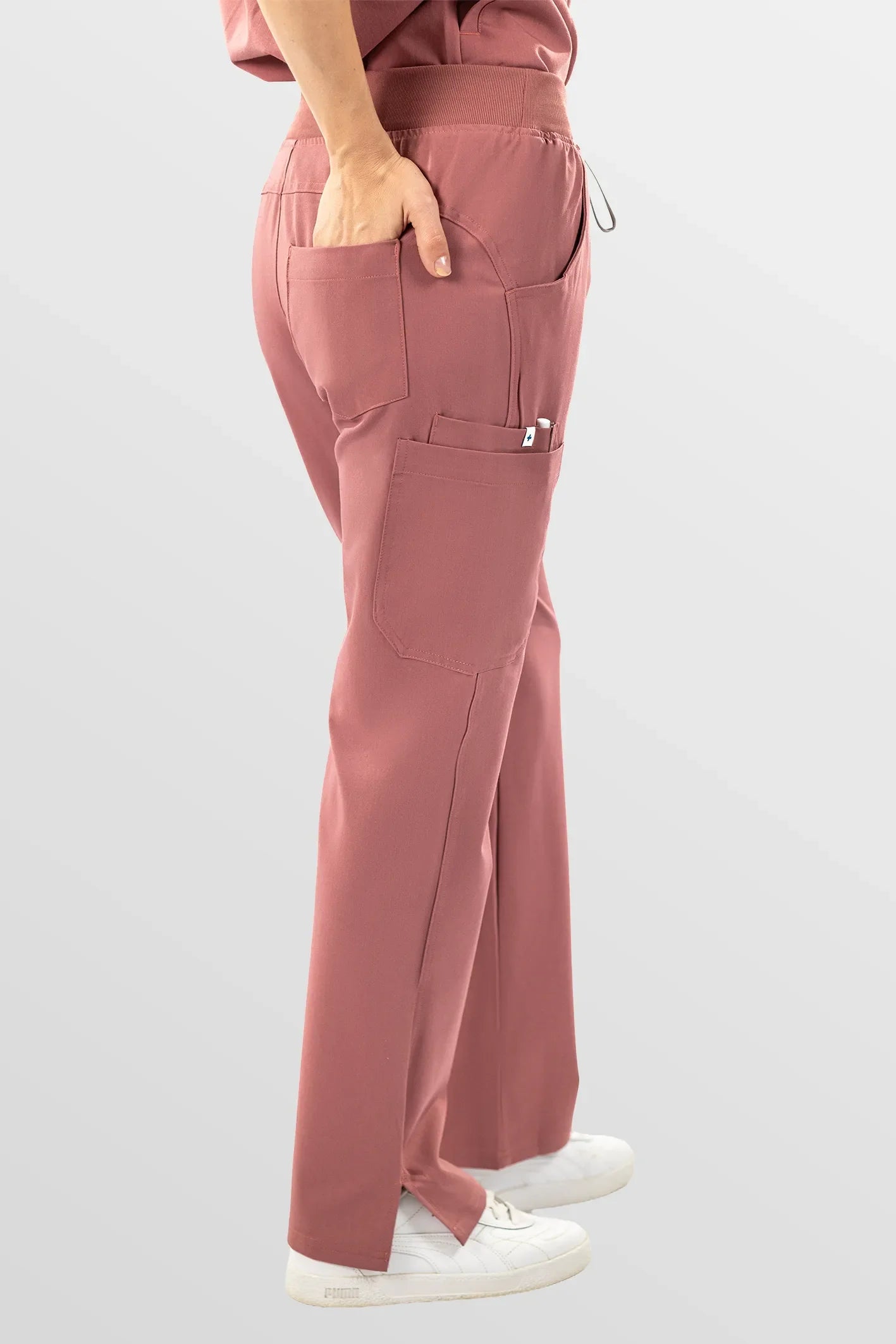 Brown Eipnare Women's Henley Collar Straight-Leg Multi-Pocket Scrub Set - Stretch Medical Scrubs for Women