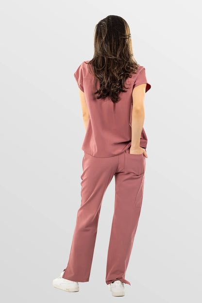 Brown Eipnare Women's Henley Collar Straight-Leg Multi-Pocket Scrub Set - Stretch Medical Scrubs for Women