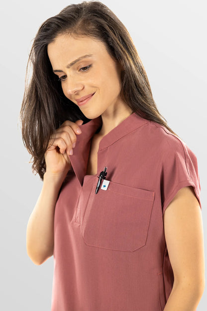 Flesh Pink Eipnare Women's Henley Collar Straight-Leg Multi-Pocket Scrub Set - Stretch Medical Scrubs for Women