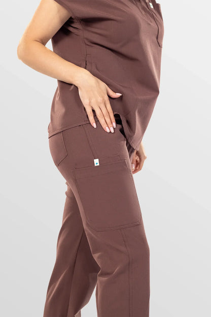 Flesh Pink Eipnare Women's Henley Collar Straight-Leg Multi-Pocket Scrub Set - Stretch Medical Scrubs for Women