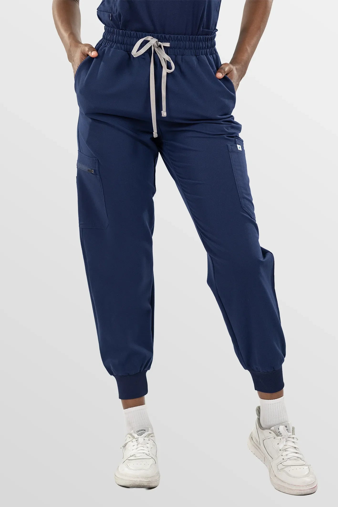 Navy Blue Eipnare Women's Split V-Neck Cargo Jogger Multi-Pocket Scrub Set - Stretch Medical Scrubs for Women