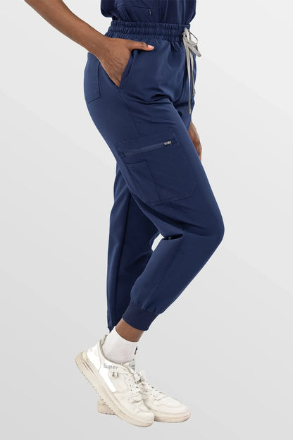 Navy Blue Eipnare Women's Split V-Neck Cargo Jogger Multi-Pocket Scrub Set - Stretch Medical Scrubs for Women