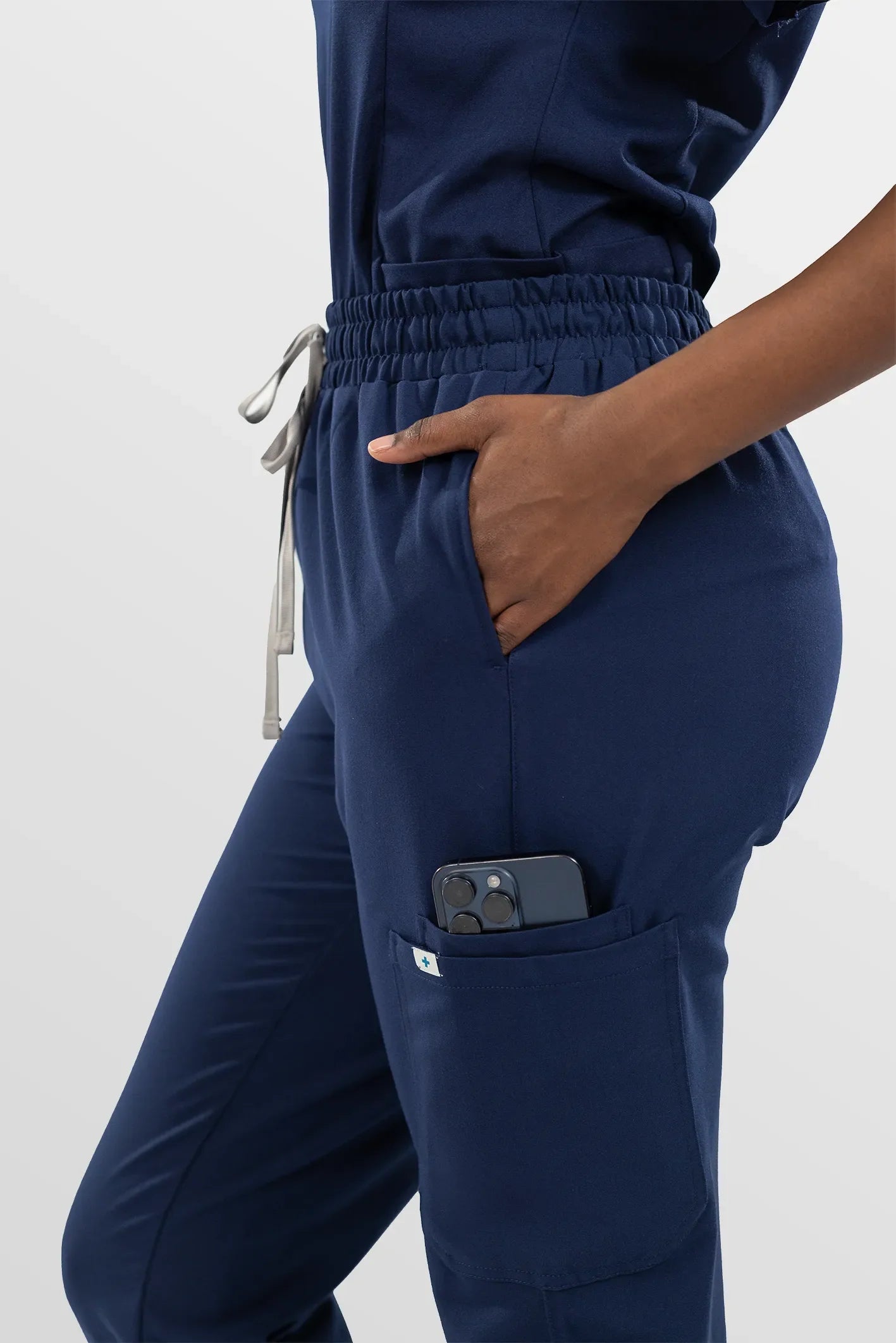 Navy Blue Eipnare Women's Split V-Neck Cargo Jogger Multi-Pocket Scrub Set - Stretch Medical Scrubs for Women