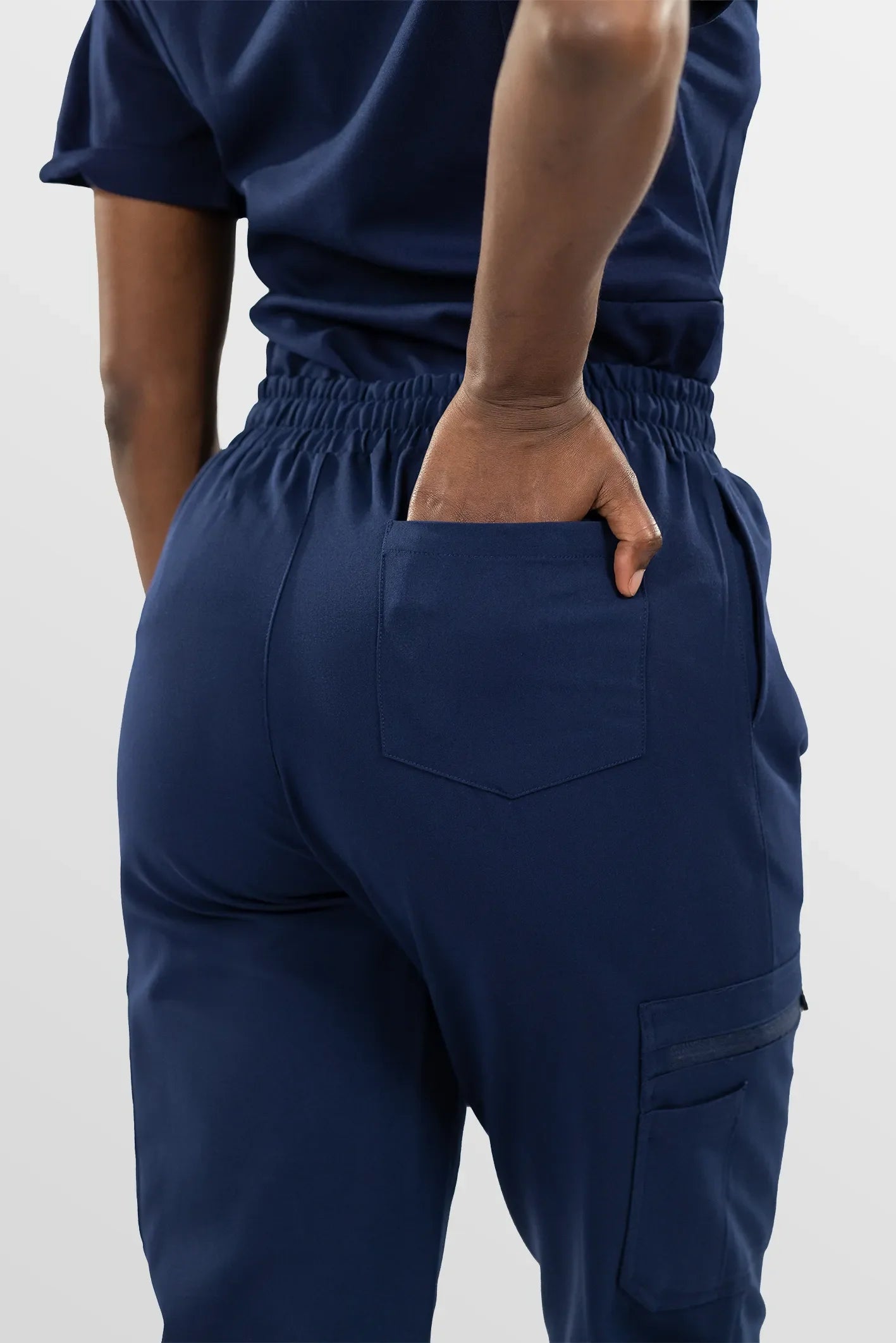 Navy Blue Eipnare Women's Split V-Neck Cargo Jogger Multi-Pocket Scrub Set - Stretch Medical Scrubs for Women