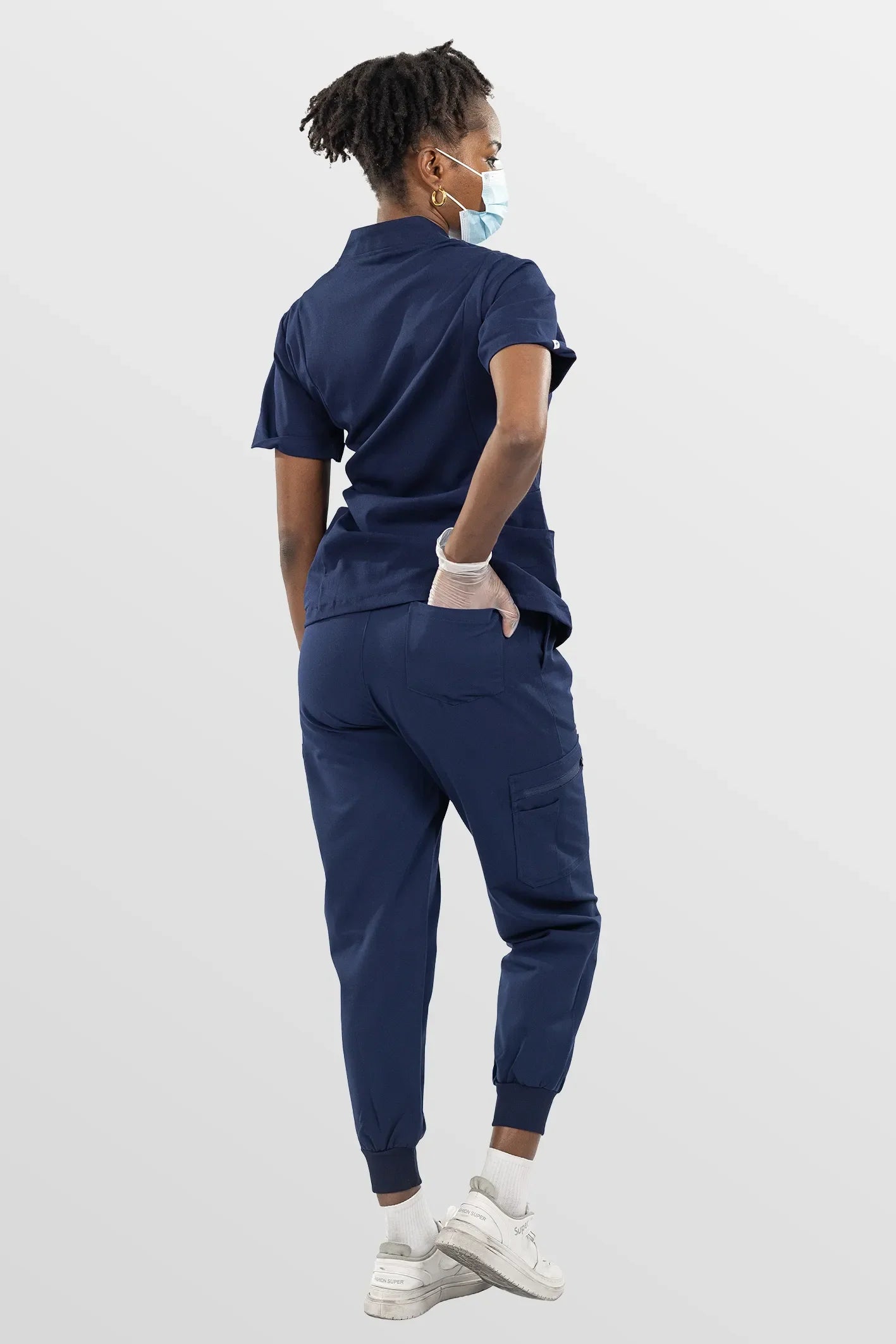 Navy Blue Eipnare Women's Split V-Neck Cargo Jogger Multi-Pocket Scrub Set - Stretch Medical Scrubs for Women