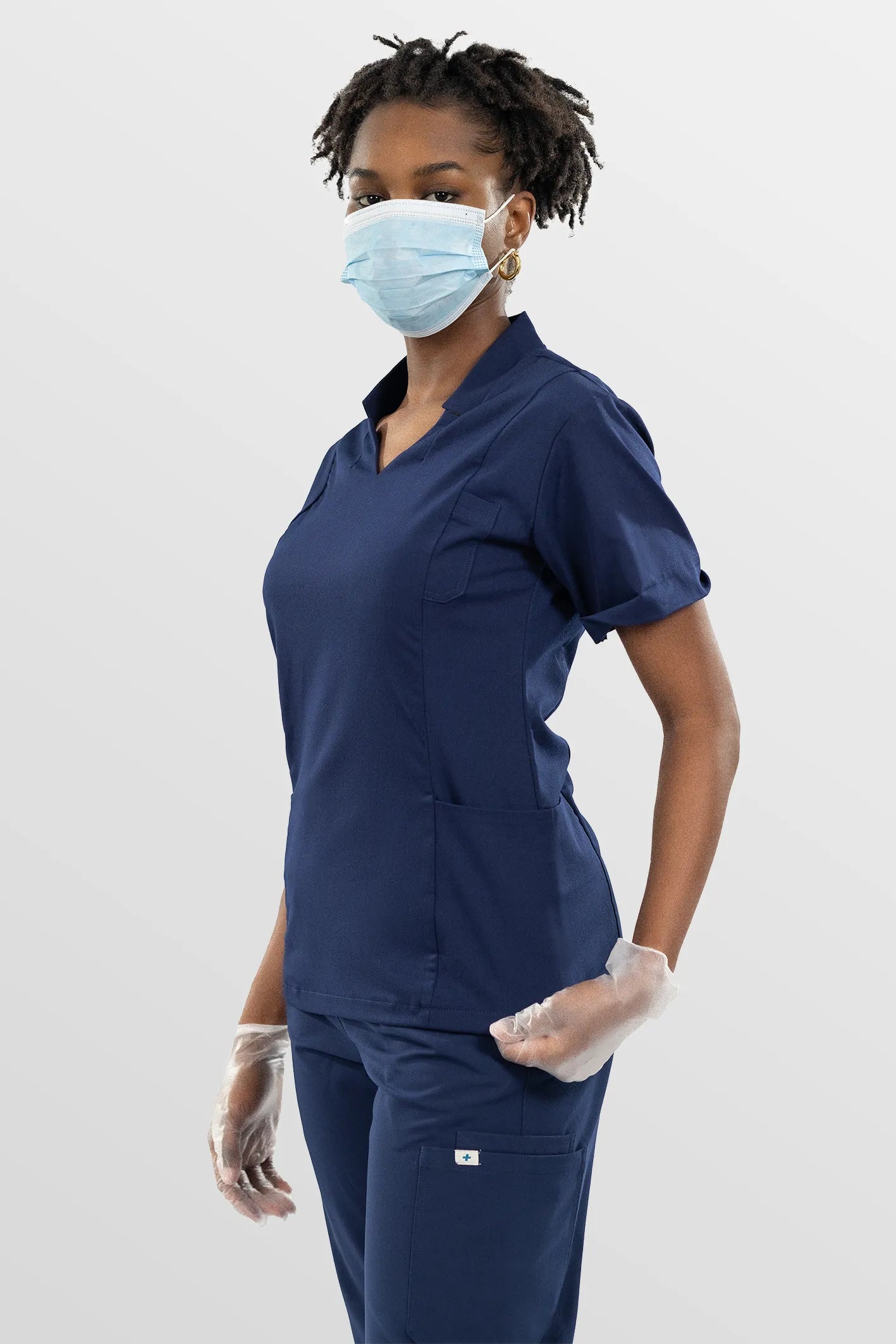 Navy Blue Eipnare Women's Split V-Neck Cargo Jogger Multi-Pocket Scrub Set - Stretch Medical Scrubs for Women