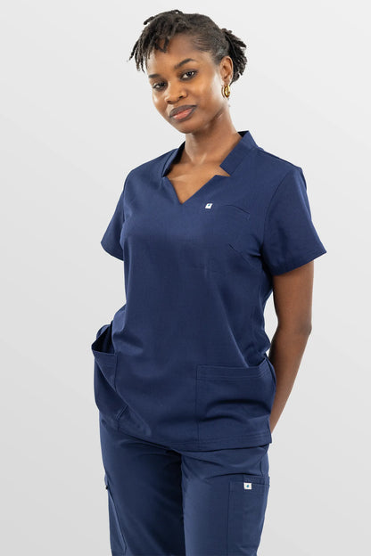 Navy Blue Eipnare Women's Notch Neck Cargo Jogger Scrub Set - Stretch Medical Scrubs for Women