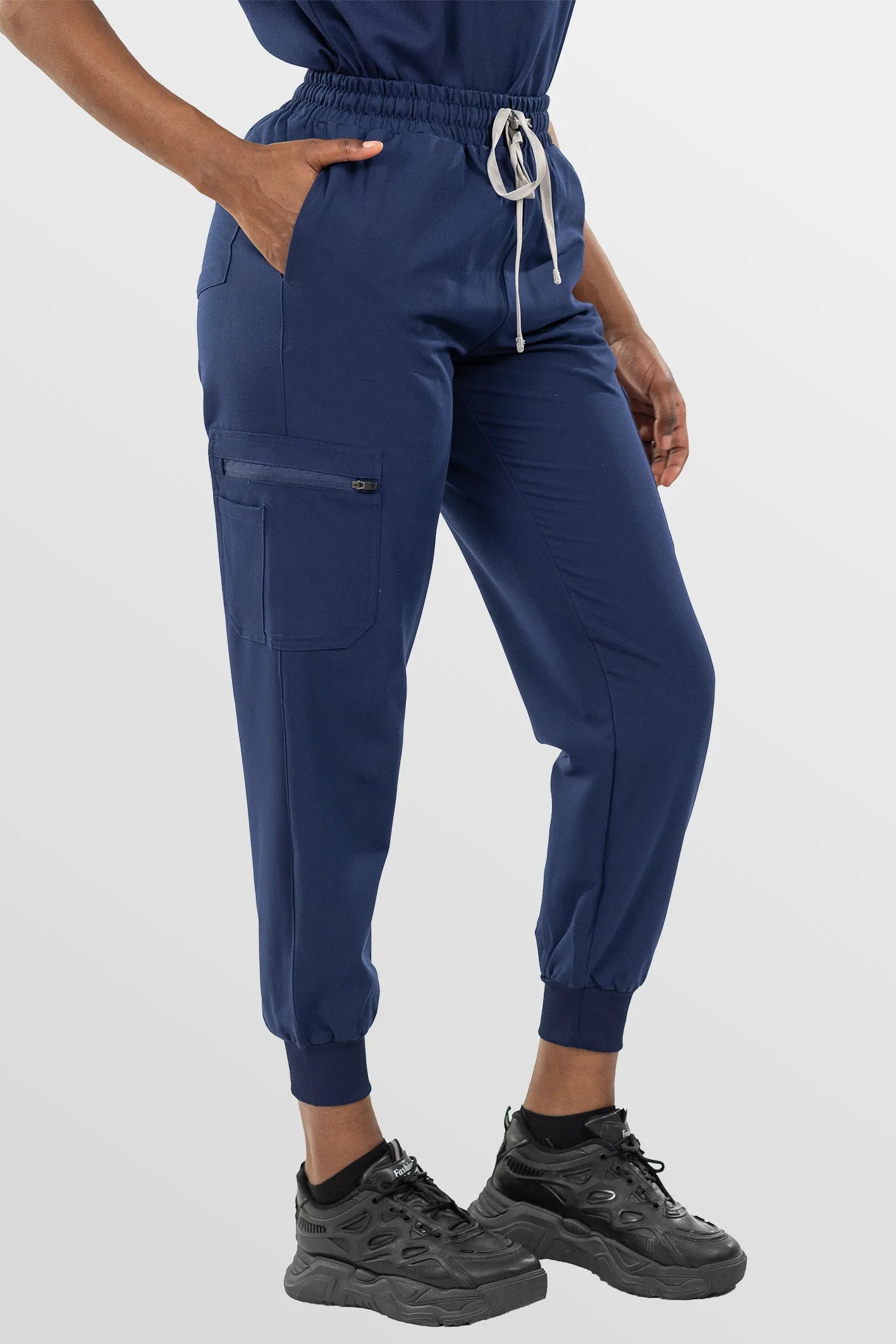Navy Blue Eipnare Women's Notch Neck Cargo Jogger Scrub Set - Stretch Medical Scrubs for Women