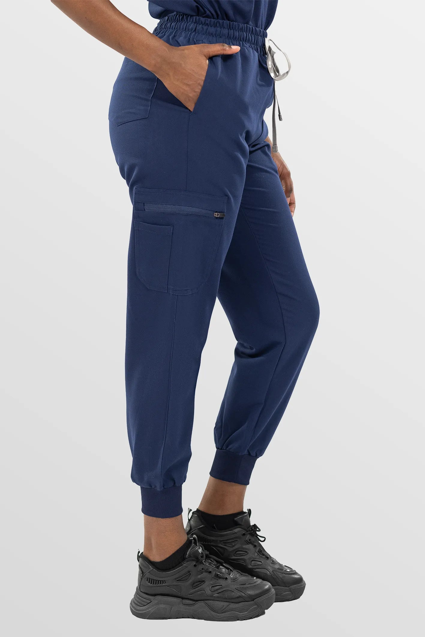 Navy Blue Eipnare Women's Notch Neck Cargo Jogger Scrub Set - Stretch Medical Scrubs for Women