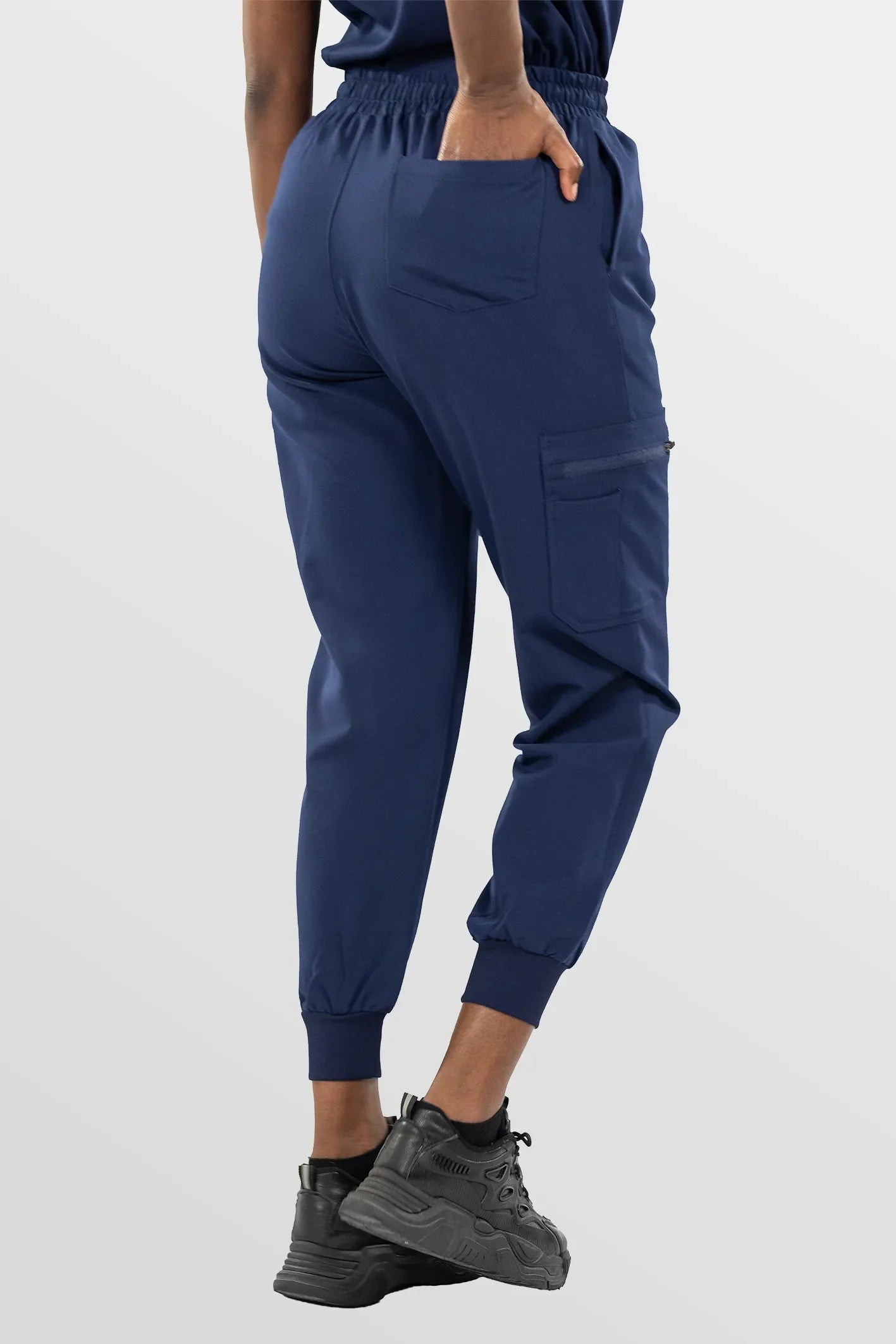 Navy Blue Eipnare Women's Notch Neck Cargo Jogger Scrub Set - Stretch Medical Scrubs for Women