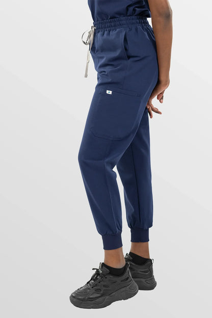 Navy Blue Eipnare Women's Notch Neck Cargo Jogger Scrub Set - Stretch Medical Scrubs for Women