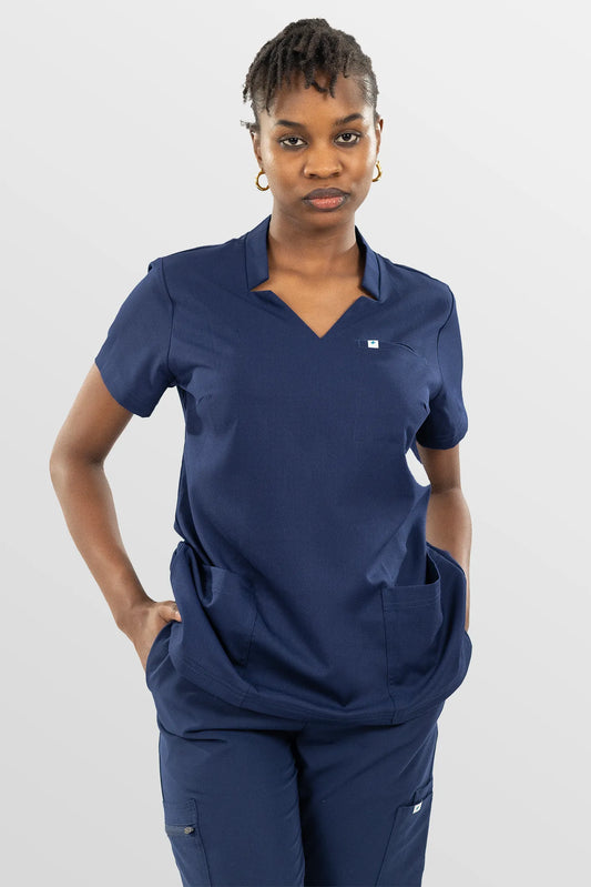 Navy Blue Eipnare Women's Notch Neck Cargo Jogger Scrub Set - Stretch Medical Scrubs for Women