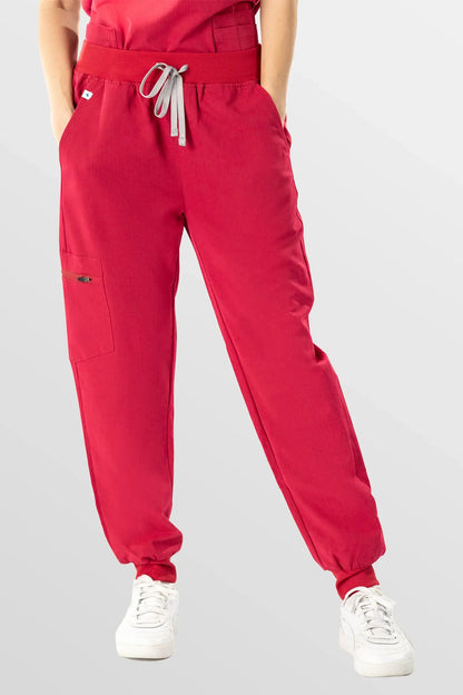 Orange Red Eipnare Women's V-Neck 8-Pocket Jogger Scrub Set - Stretch Medical Scrubs for Women