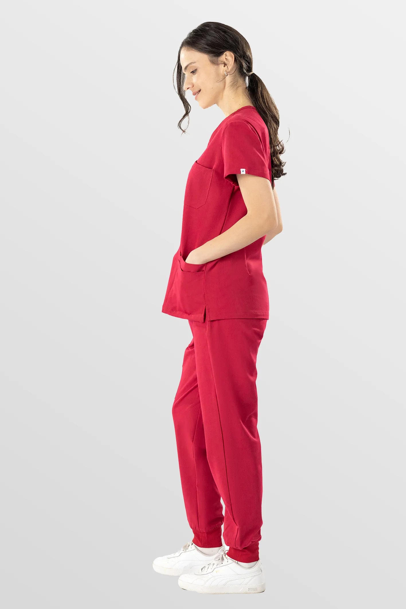 Orange Red Eipnare Women's V-Neck 8-Pocket Jogger Scrub Set - Stretch Medical Scrubs for Women
