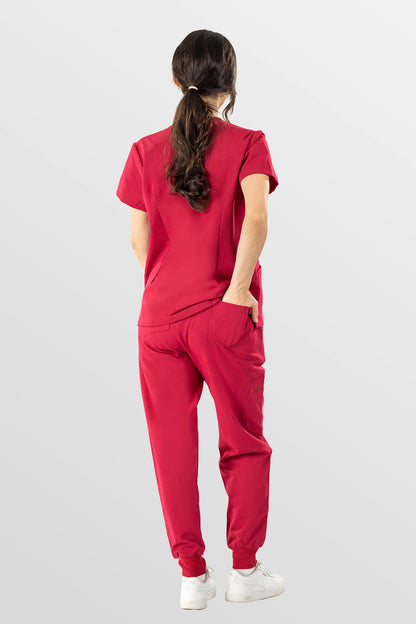 Orange Red Eipnare Women's V-Neck 8-Pocket Jogger Scrub Set - Stretch Medical Scrubs for Women