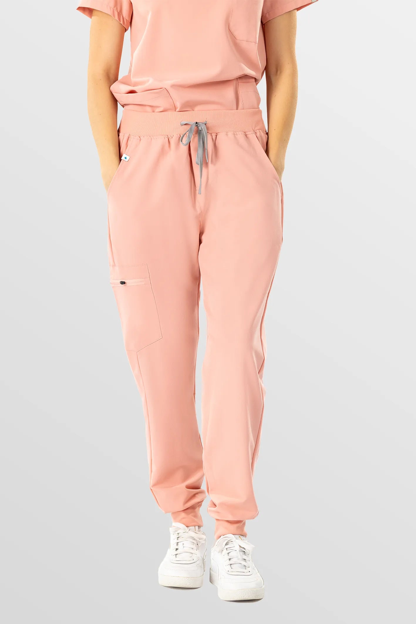 Pink Eadflie Women's V-Neck 8-Pocket Jogger Scrub Set - Stretch Medical Scrubs for Women