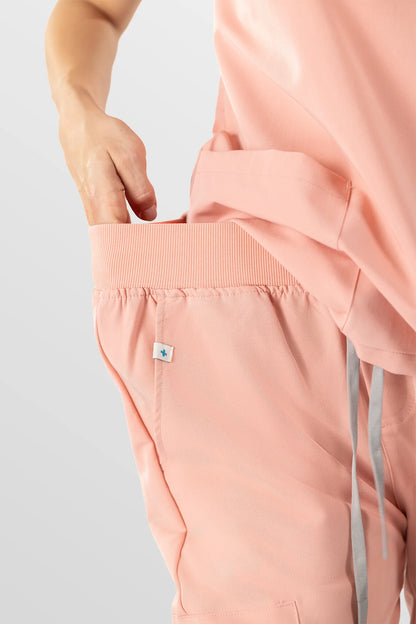 Pink Eadflie Women's V-Neck 8-Pocket Jogger Scrub Set - Stretch Medical Scrubs for Women