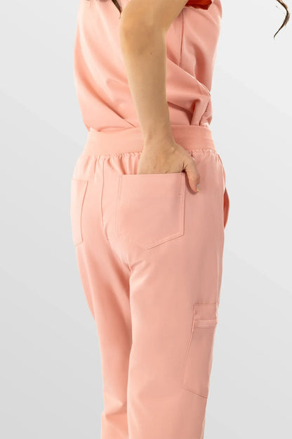 Pink Eipnare Women's V-Neck 8-Pocket Jogger Scrub Set - Stretch Medical Scrubs for Women