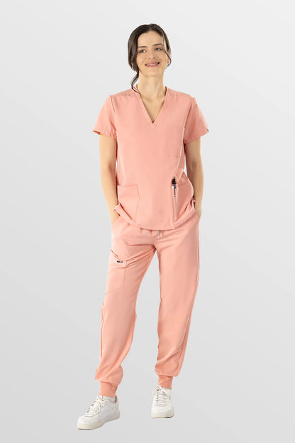 Pink Eipnare Women's V-Neck 8-Pocket Jogger Scrub Set - Stretch Medical Scrubs for Women